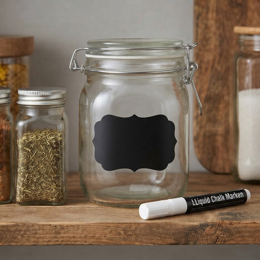 Waterproof Erasable Jar Labels | Reusable PVC Blackboard Sticker Bottle Tags with Pen for Kitchen Storage | Frosted PVC