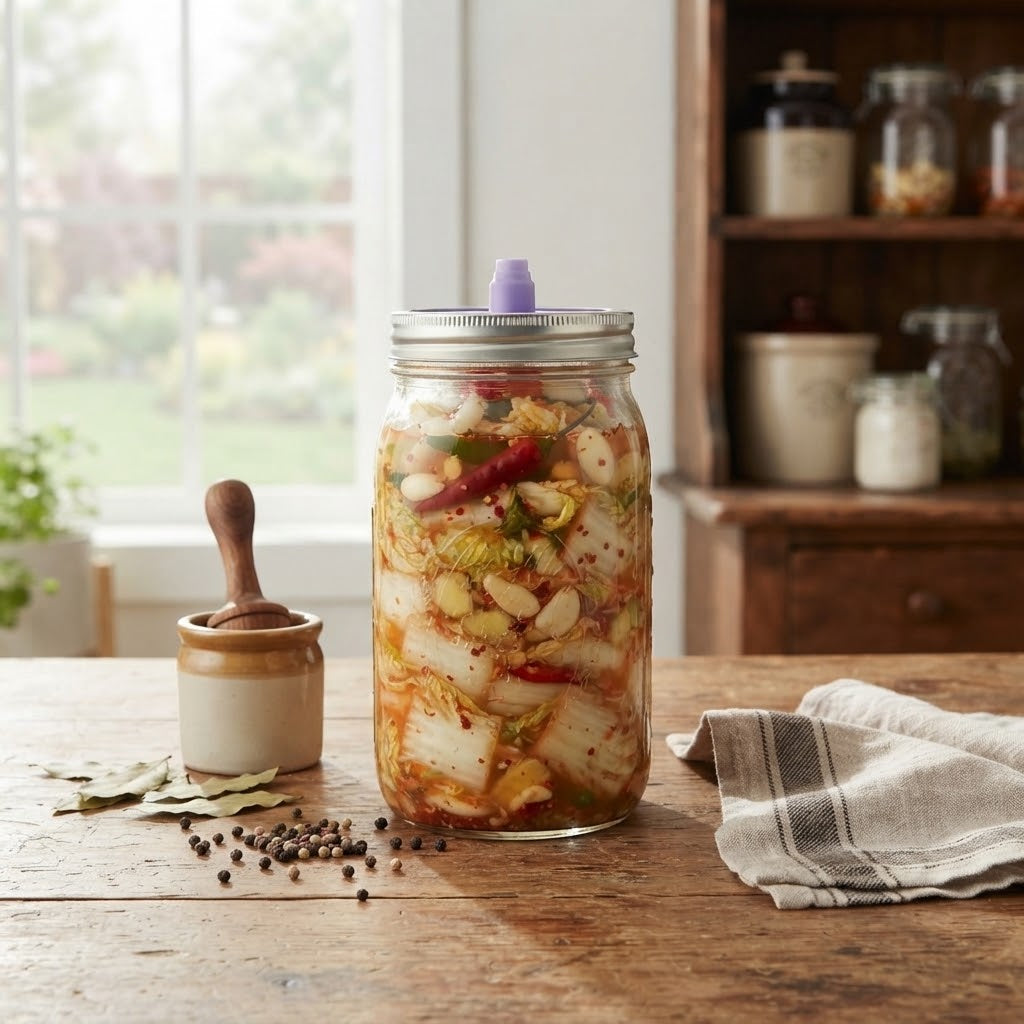 Silicone Mason Jar Fermentation Lids with Metal One-Way Valve | Universal Wide Mouth Fermenting Lid for Pickles & Sauerkraut | Leak-Proof