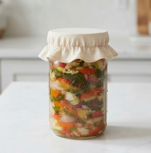 Reusable Linen Fermentation Jar Cover | Elastic Canvas Cloth Lid for Fermenting Bread Dough, Kombucha & Pickles | Dust Cover with Temp Strip