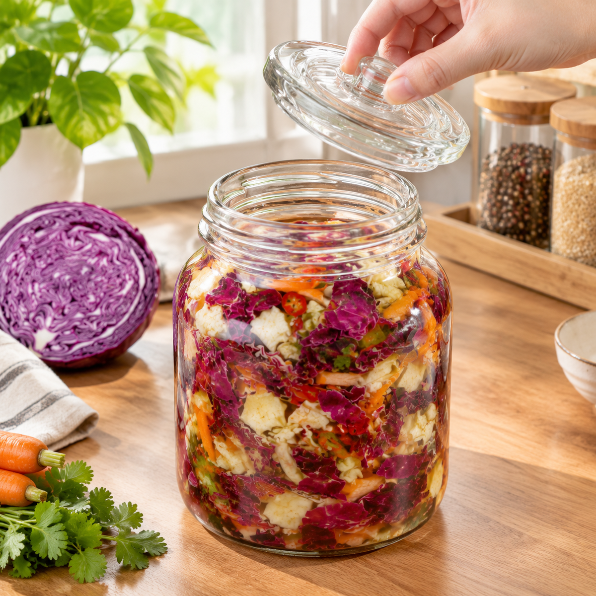 Wide Mouth Mason Jar Fermentation Weights | Glass Fermenting Weights with Handle for Sourdough, Pickles & Vegetables | Fermentation Kit